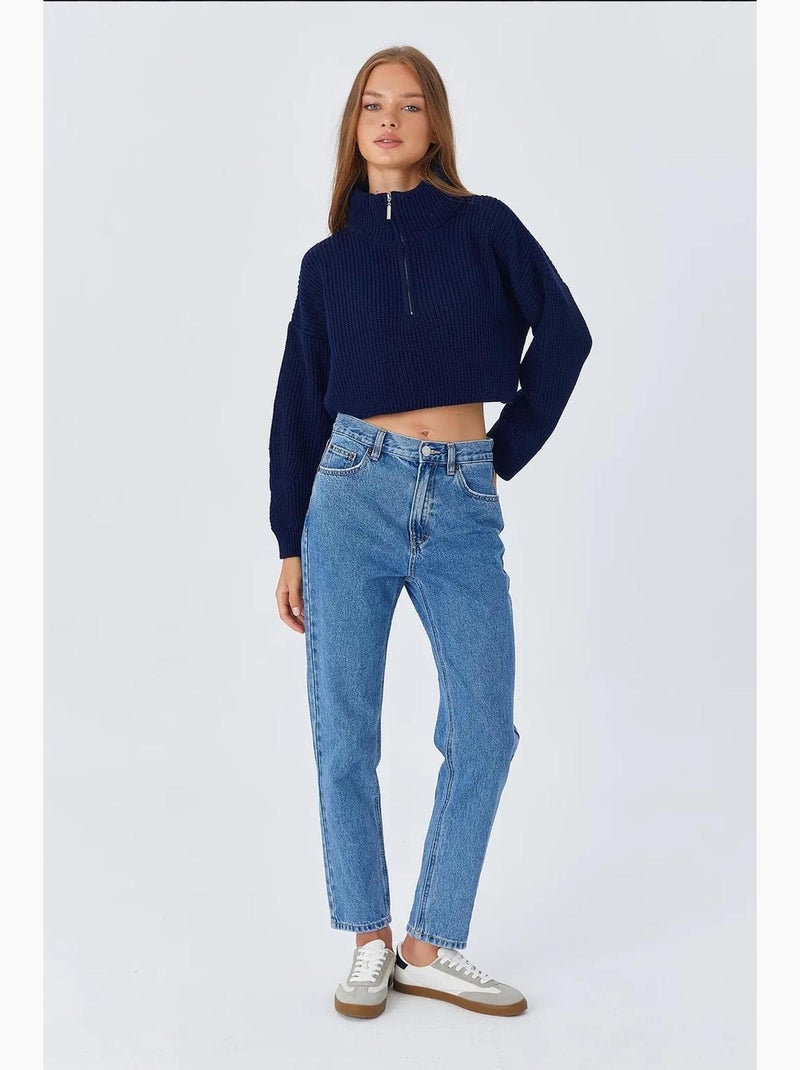 Pull texturé à manches longues et col zippé mixray Bleu marine - Kiabi