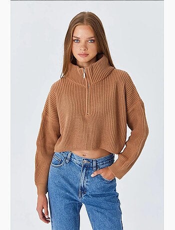 Pull texturé à manches longues et col zippé mixray