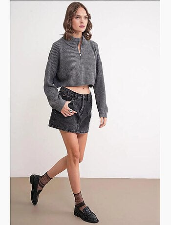 Pull texturé à manches longues et col zippé mixray