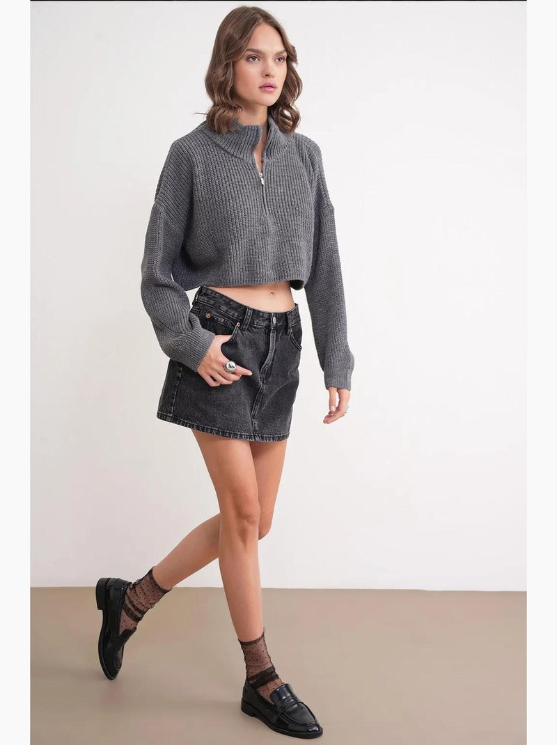 Pull texturé à manches longues et col zippé mixray Gris foncé - Kiabi