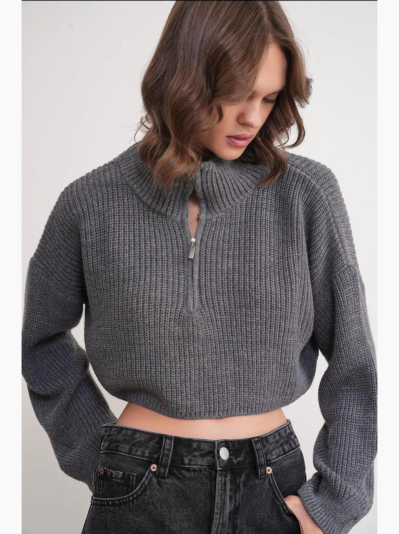 Pull texturé à manches longues et col zippé mixray Gris foncé - Kiabi