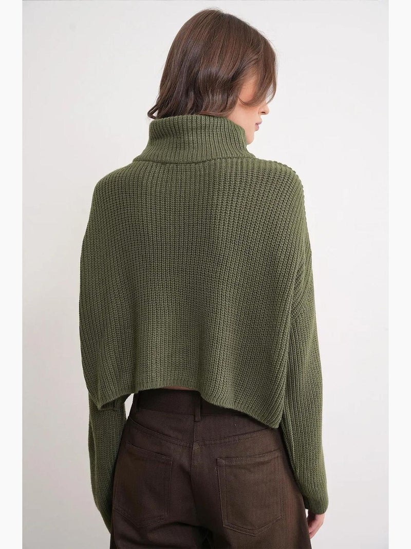 Pull texturé à manches longues et col zippé mixray Kaki - Kiabi