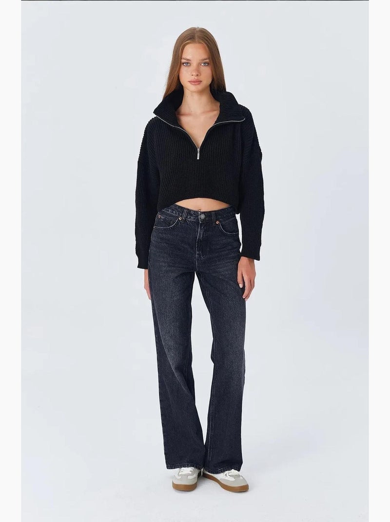 Pull texturé à manches longues et col zippé mixray Noir - Kiabi