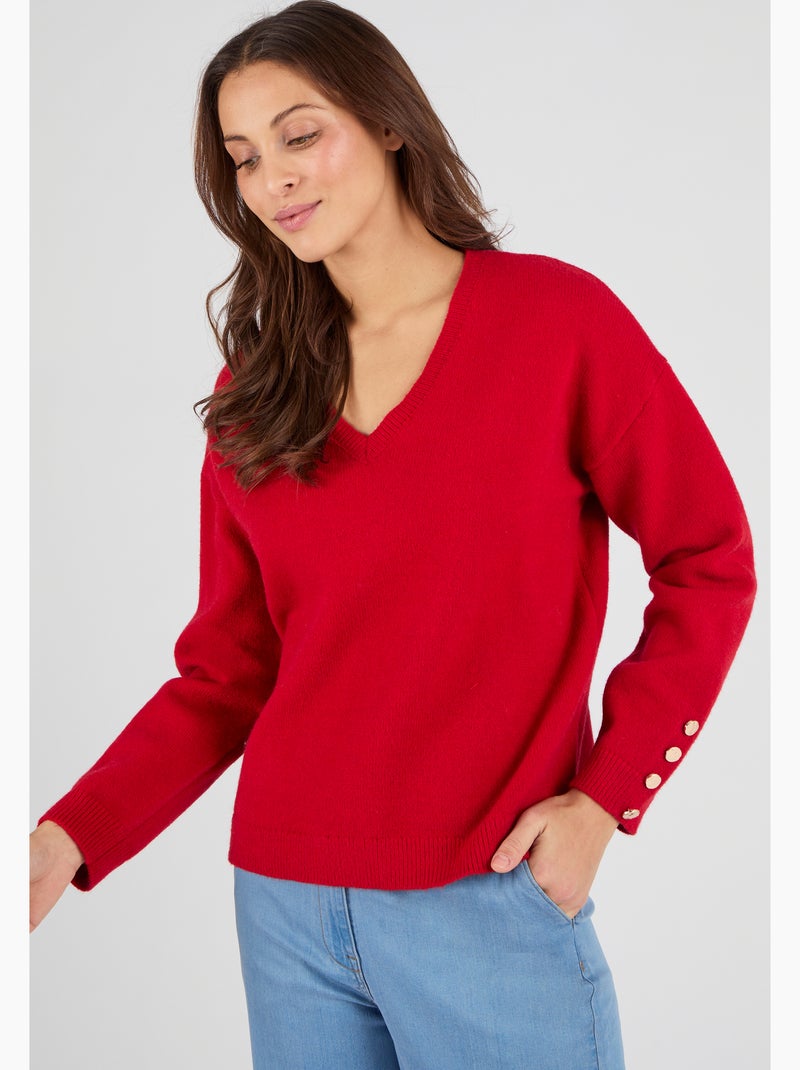 Pull Thermolactyl à boutons uni ou imprimé animalier - Damart Rouge - Kiabi