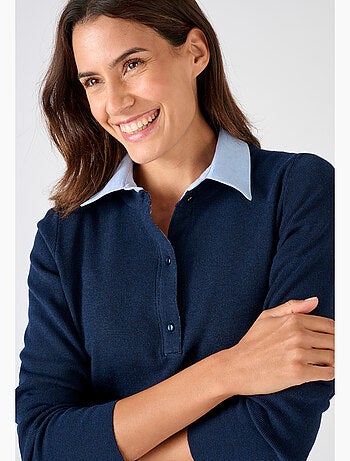 Pull Thermolactyl col chemisier chambray - Damart