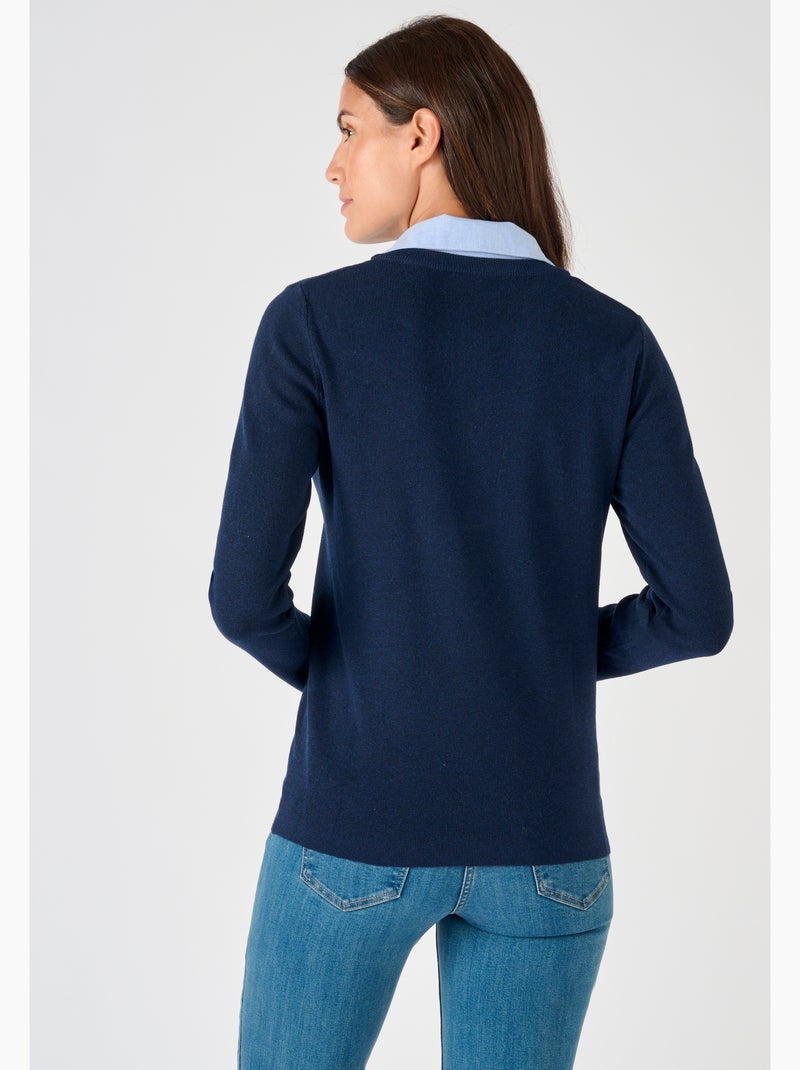 Pull Thermolactyl col chemisier chambray - Damart Bleu - Kiabi