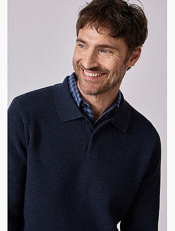 Pull thermolactyl col polo en maille texturée. - damart