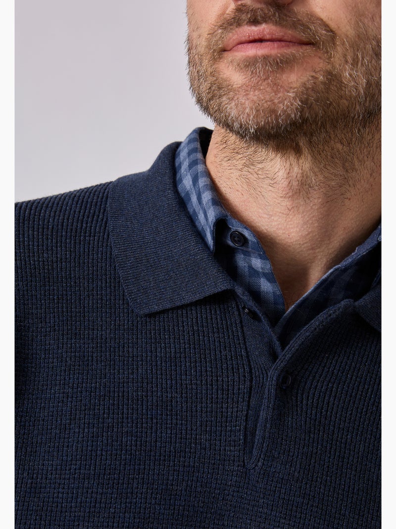 Pull thermolactyl col polo en maille texturée. - damart Bleu marine - Kiabi