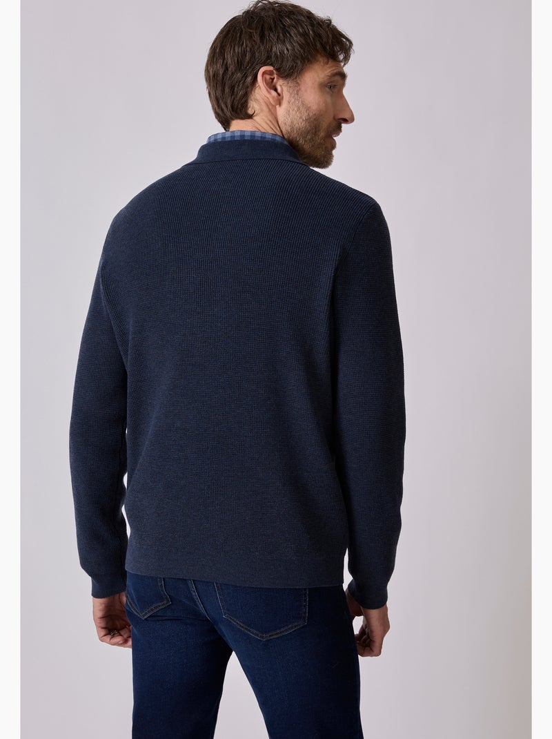 Pull thermolactyl col polo en maille texturée. - damart Bleu marine - Kiabi