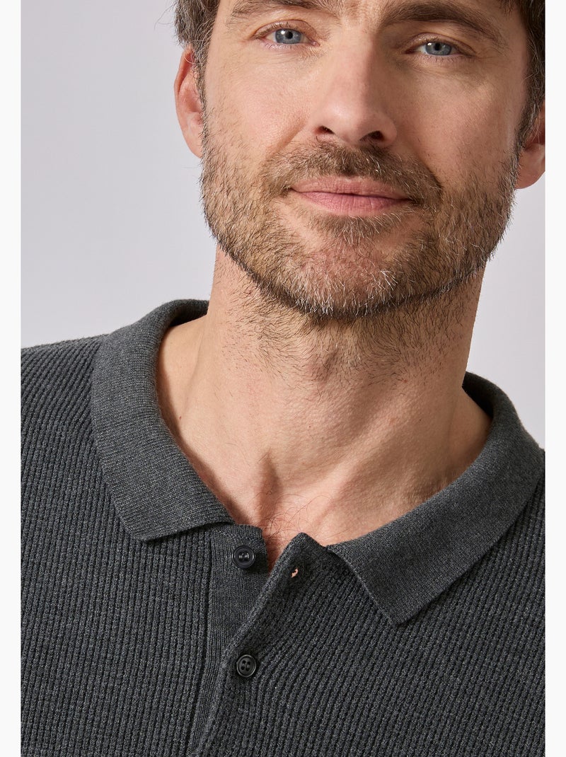 Pull thermolactyl col polo en maille texturée. - damart Gris - Kiabi