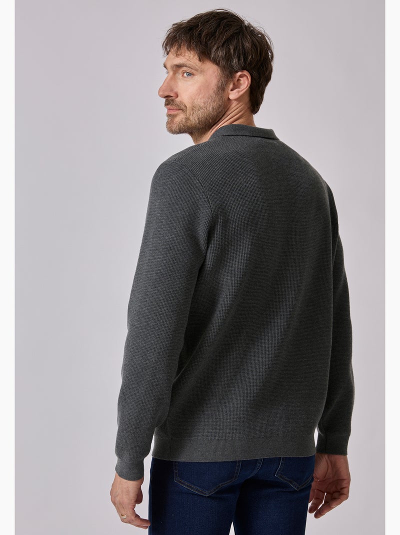 Pull thermolactyl col polo en maille texturée. - damart Gris - Kiabi