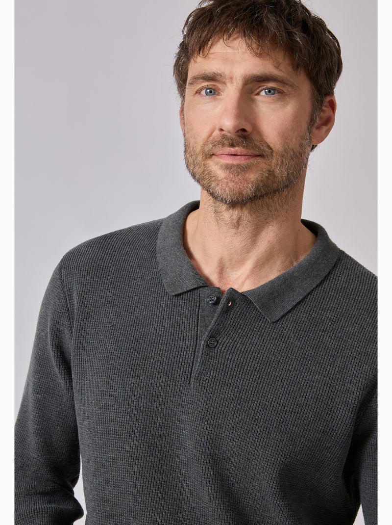 Pull thermolactyl col polo en maille texturée. - damart Gris - Kiabi