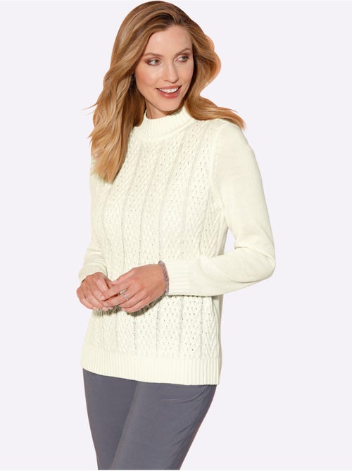 Pull torsadé col montant avec manches longues en tricot lisse - Taille standard - Moda Vilona - Kiabi