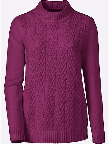 Pull torsadé col montant avec manches longues et dos en jersey lisse - Taille standard - Moda Vilona