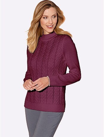 Pull torsadé col montant avec manches longues et dos en jersey lisse - Taille standard - Moda Vilona