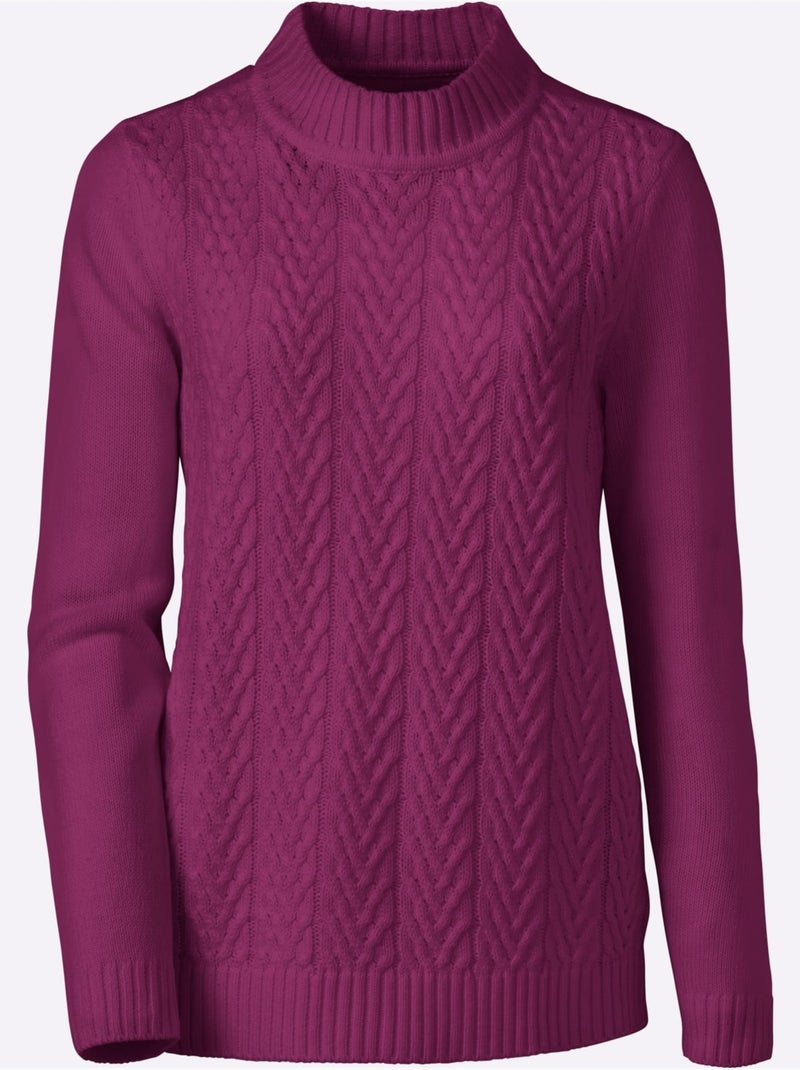 Pull torsadé col montant avec manches longues et dos en jersey lisse - Taille standard - Moda Vilona Violet - Kiabi