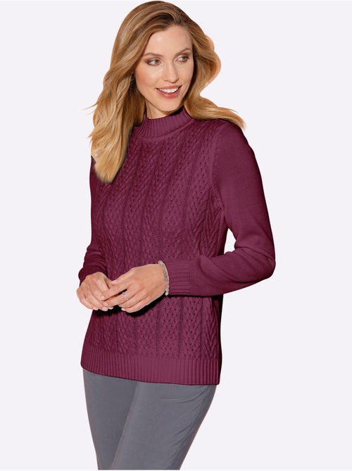 Pull torsadé col montant avec manches longues et dos en jersey lisse - Taille standard - Moda Vilona - Kiabi