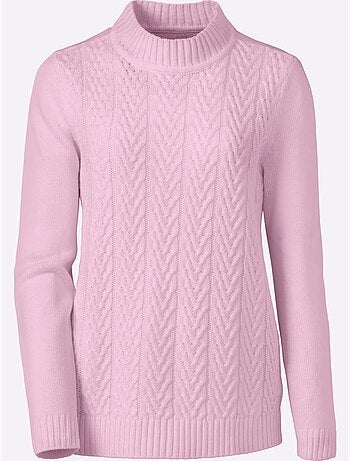 Pull torsadé col montant avec manches longues et dos en jersey lisse - Taille standard - Moda Vilona