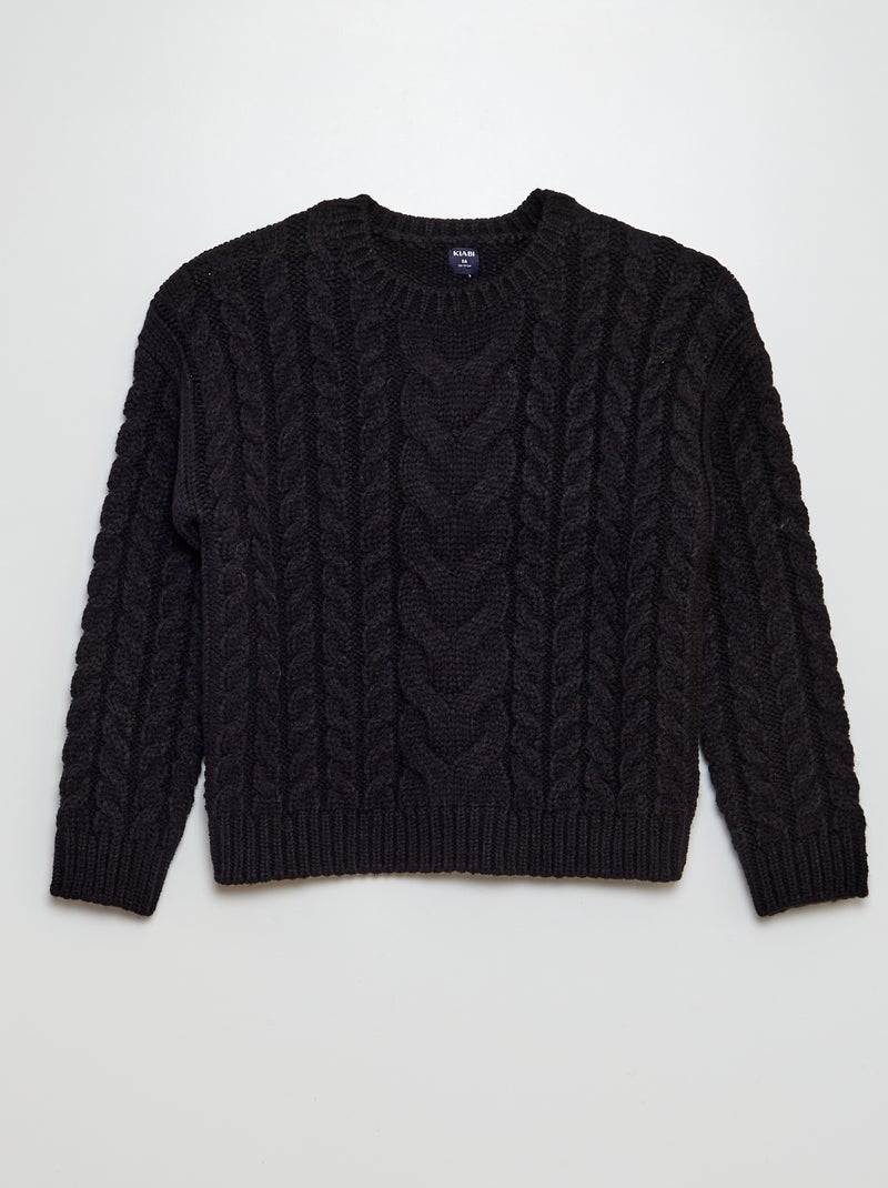 Pull torsadé maille épaisse Noir - Kiabi