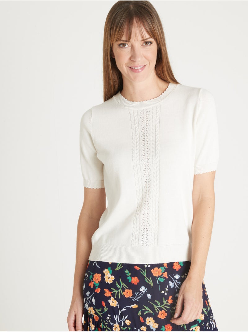 Pull torsadé manches courtes - DAXON Ecru - Kiabi