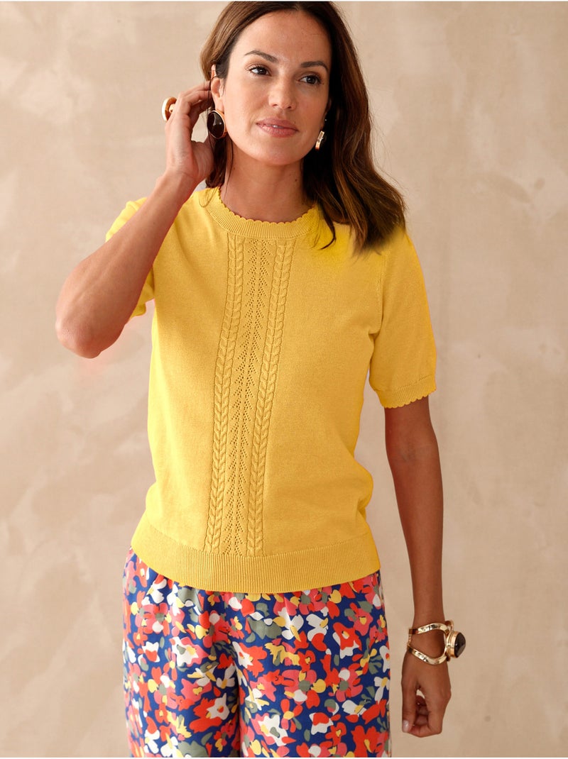Pull torsadé manches courtes - DAXON Jaune - Kiabi