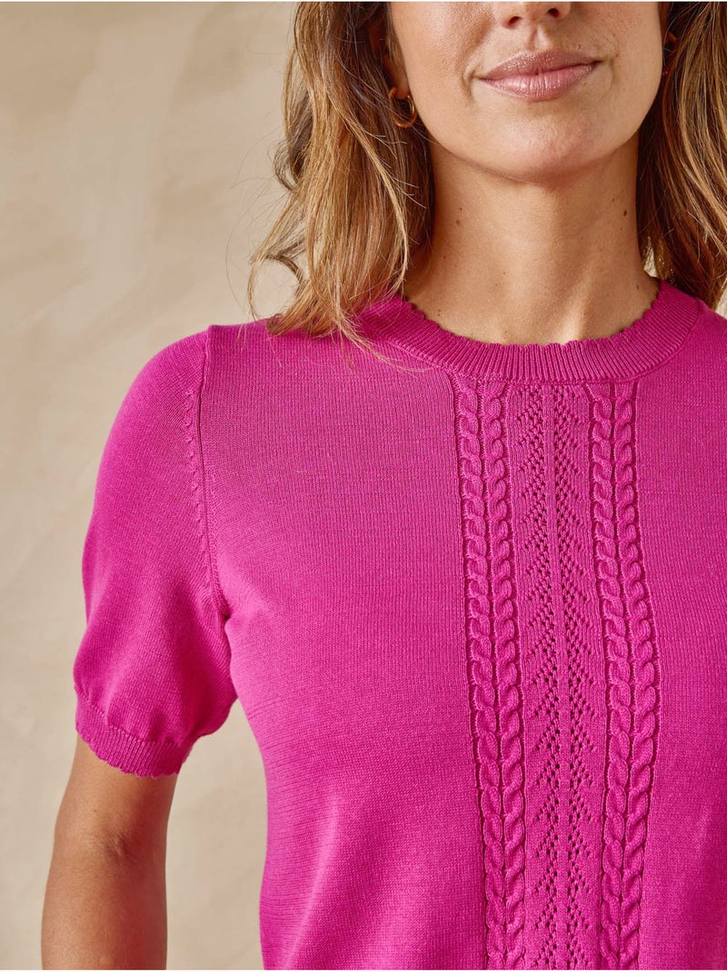 Pull torsadé manches courtes - DAXON Rose fushia - Kiabi