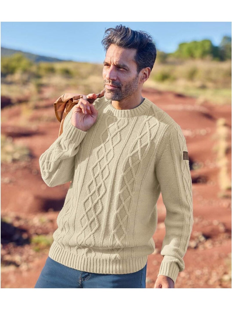 Pull tricot torsadé country man   - atlas for men Beige - Kiabi