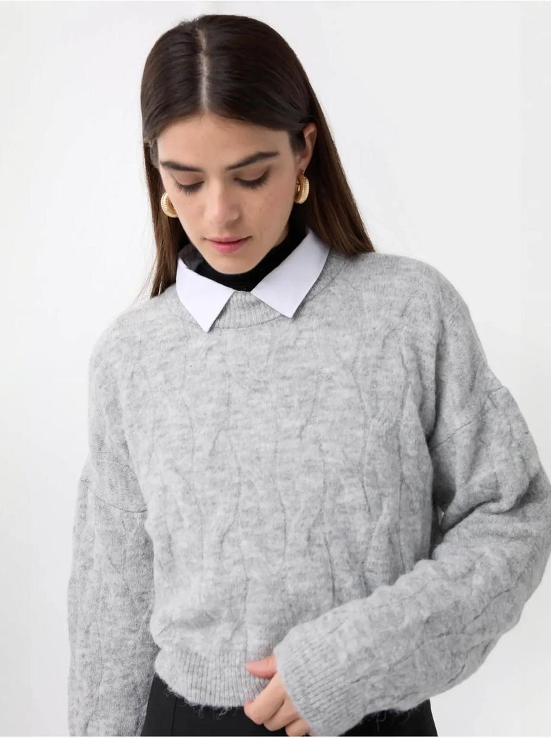 Pull tricoté à col haut Gris clair - Kiabi