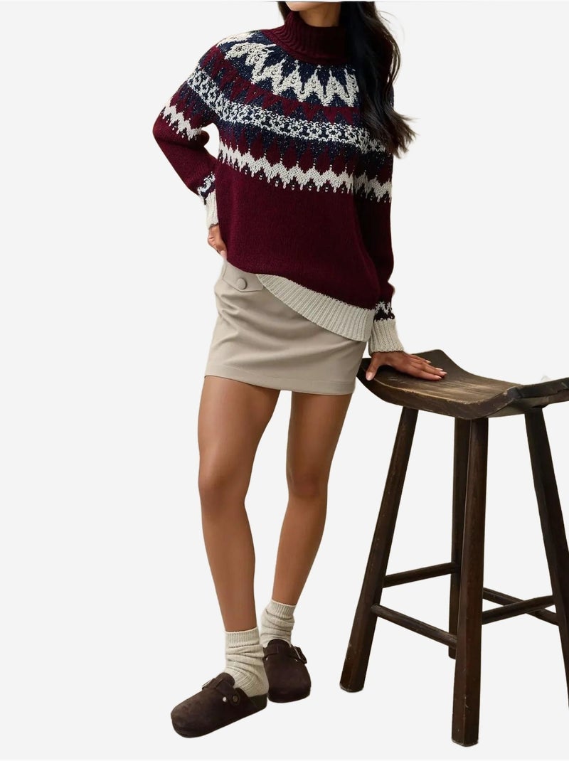 Pull tricoté à col roulé Rouge bordeaux - Kiabi