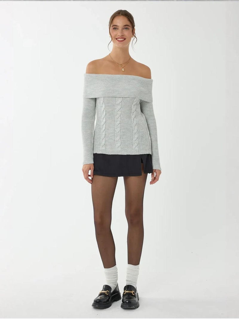 Pull tricoté à épaules dénudées Beige naturel - Kiabi