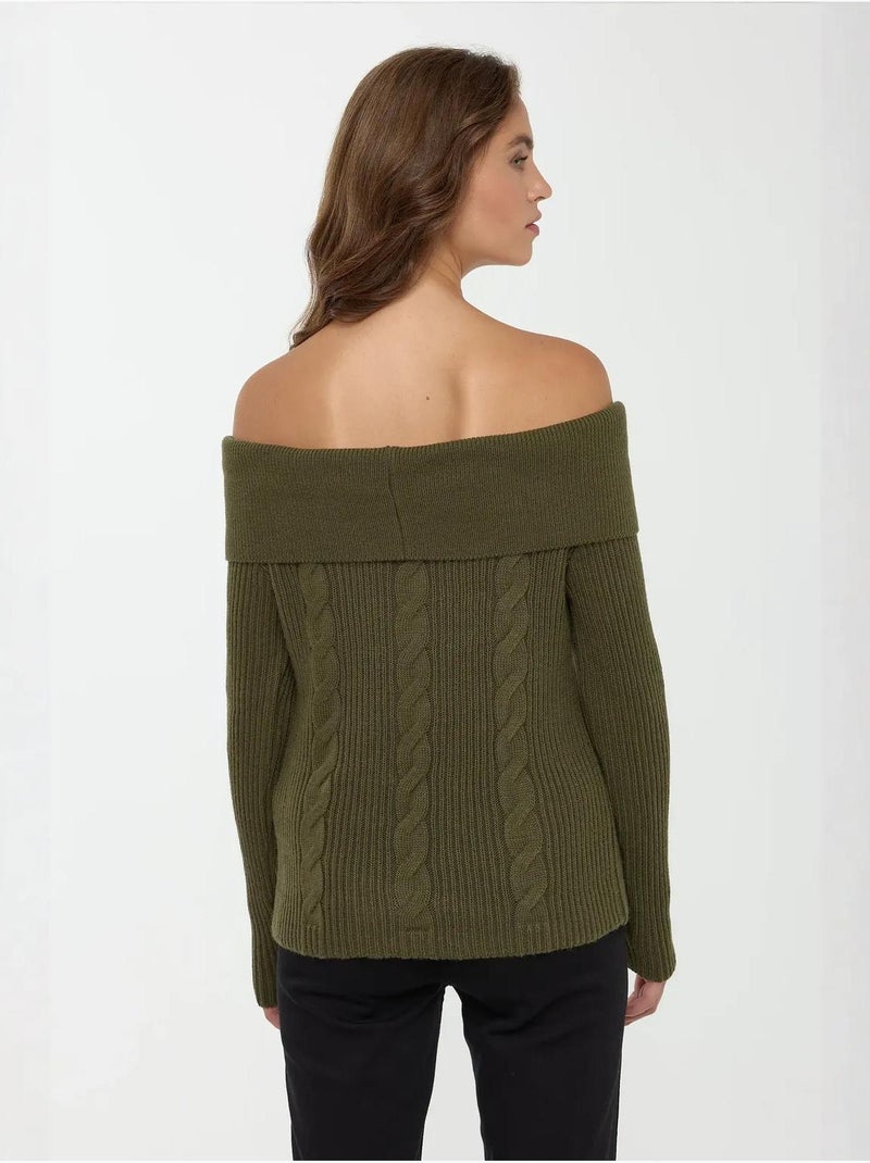 Pull tricoté à épaules dénudées Vert - Kiabi