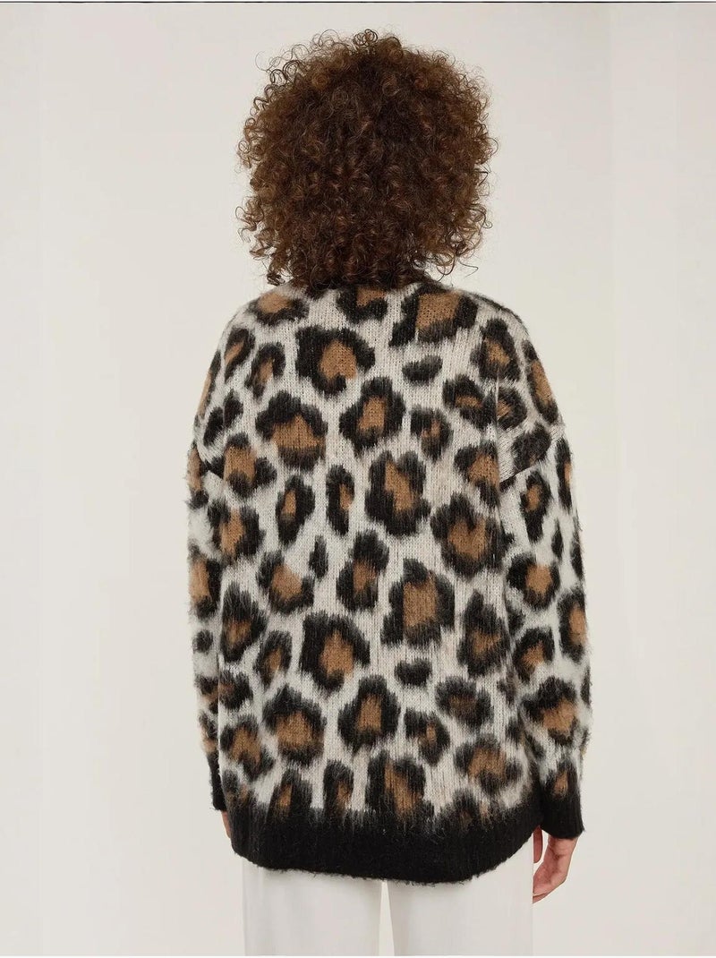Pull tricoté à imprimé léopard Multicolore - Kiabi