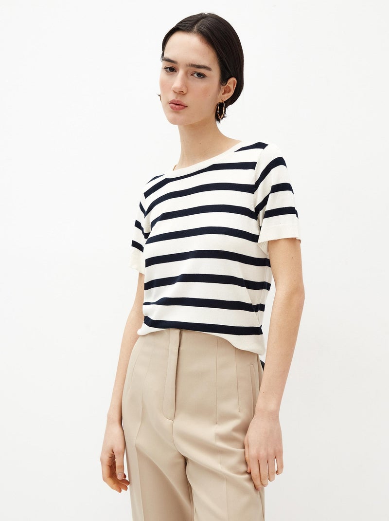 Pull tricoté à manches courtes Beige - Kiabi
