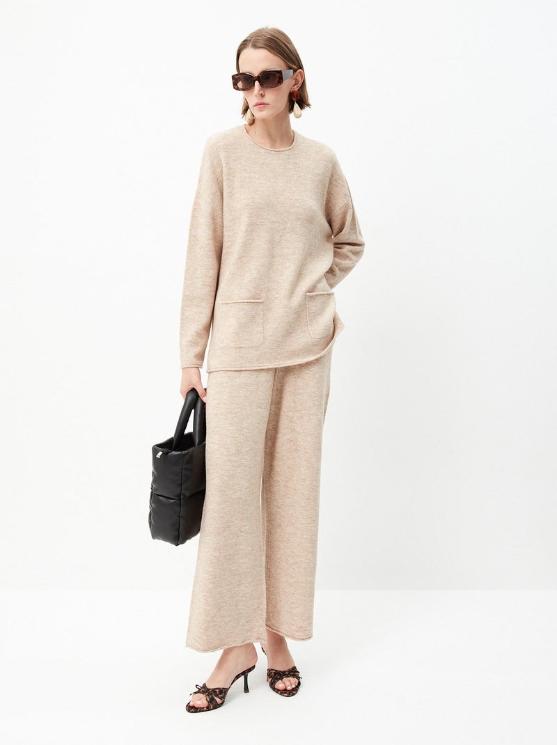 Pull tricoté avec poches Beige - Kiabi