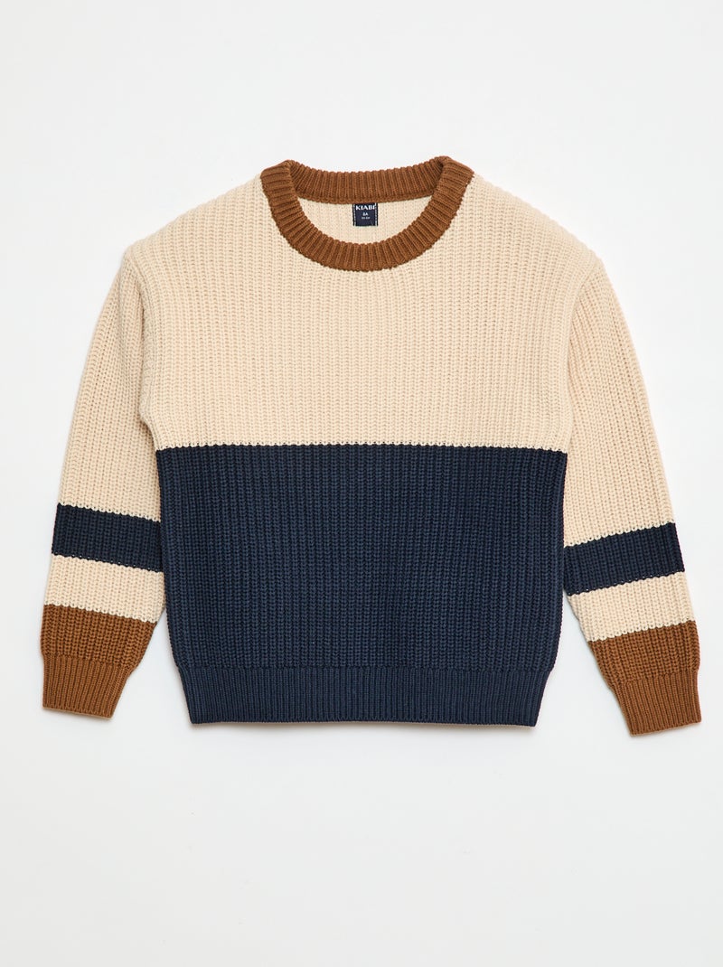 Pull tricoté en color block Beige - Kiabi