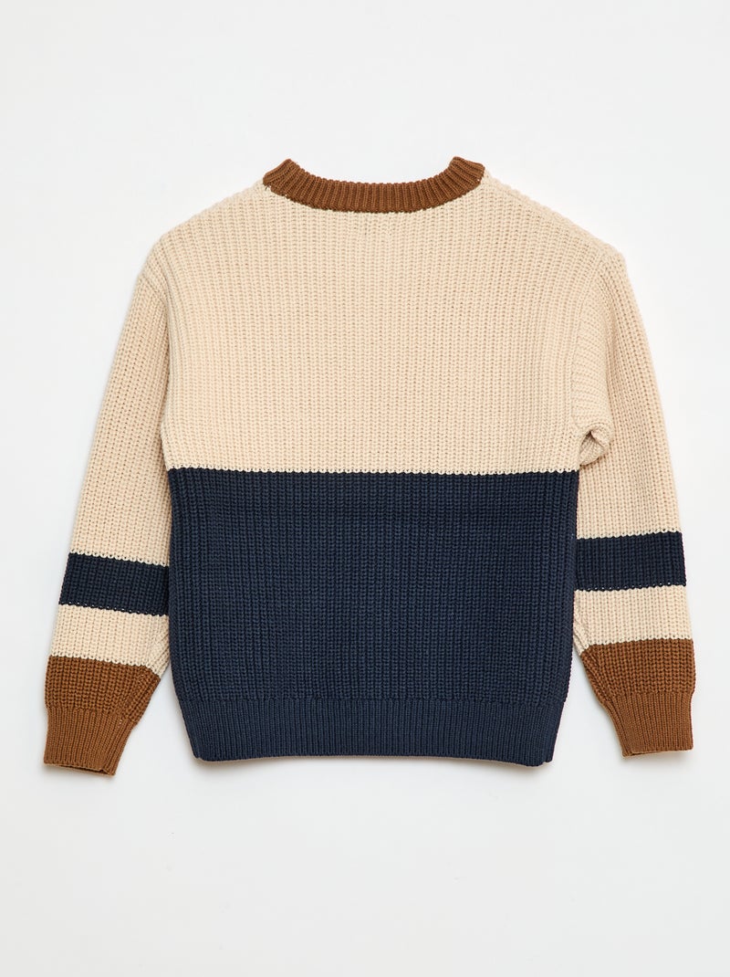 Pull tricoté en color block Beige - Kiabi