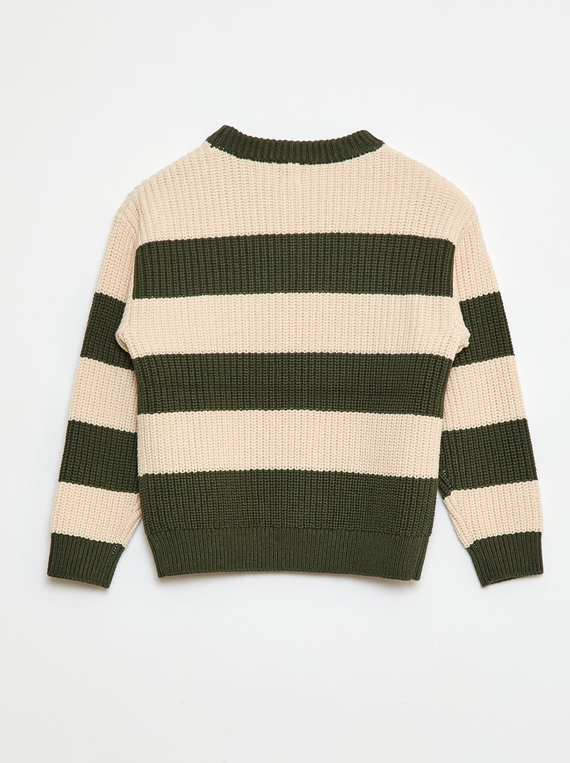 Pull tricoté en color block Vert - Kiabi