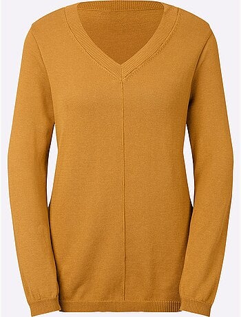 Pull tricoté en coton pima col en v et manches longues - taille standard - witt