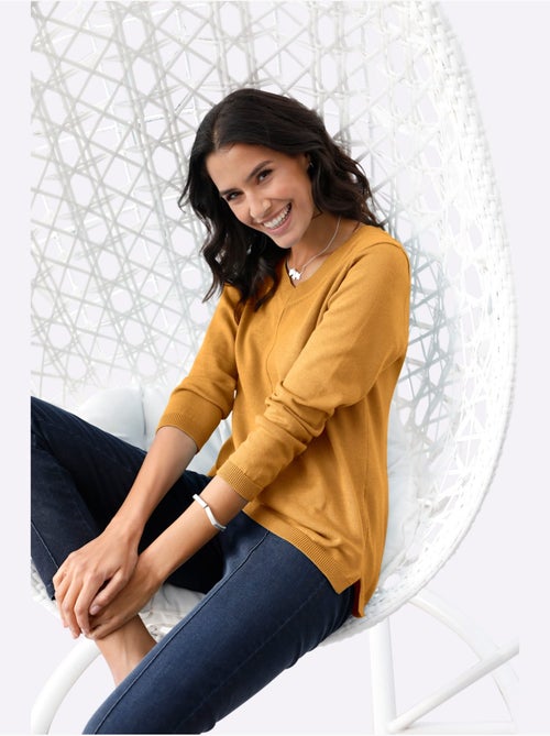 Pull tricoté en coton pima col en v et manches longues - taille standard - witt - Kiabi Pull tricoté en coton pima col en v et manches longues - taille standard - witt - Kiabi