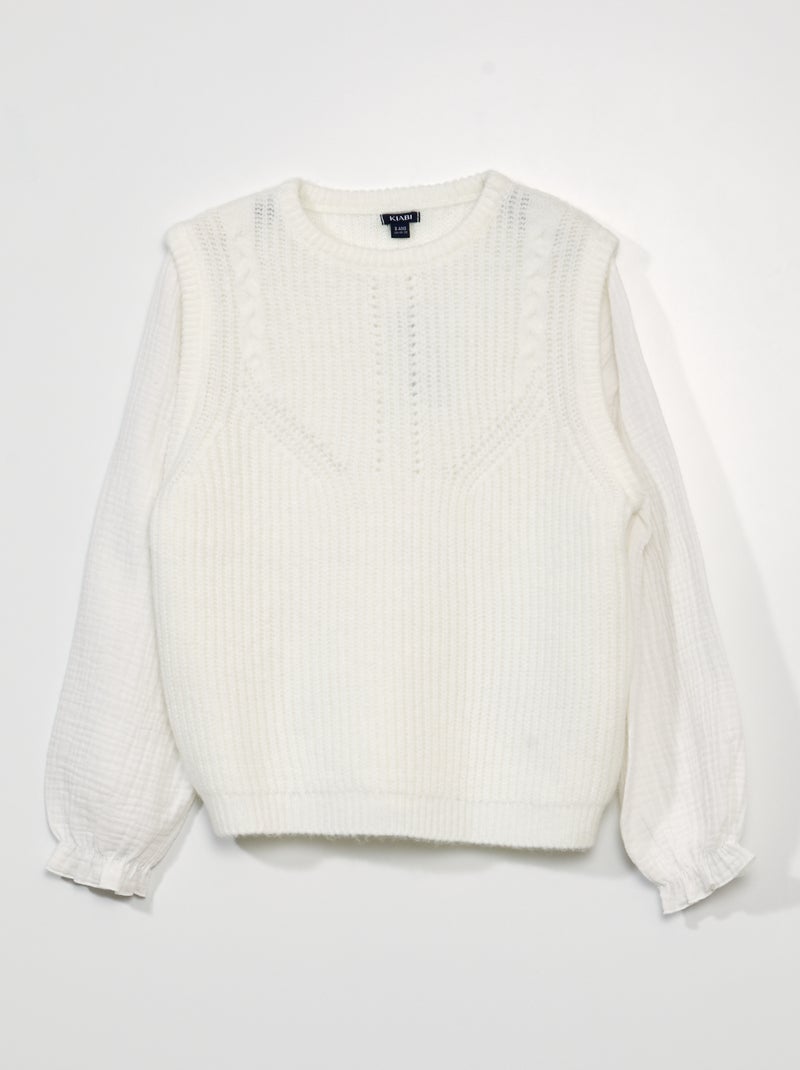 Pull trompe-l'oeil avec gilet sans manche blanc - Kiabi