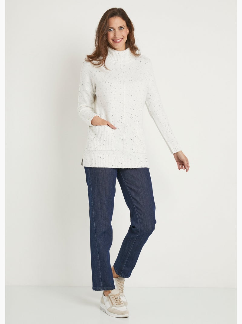 Pull-tunique chaud moucheté col roulé - Afibel Ecru - Kiabi