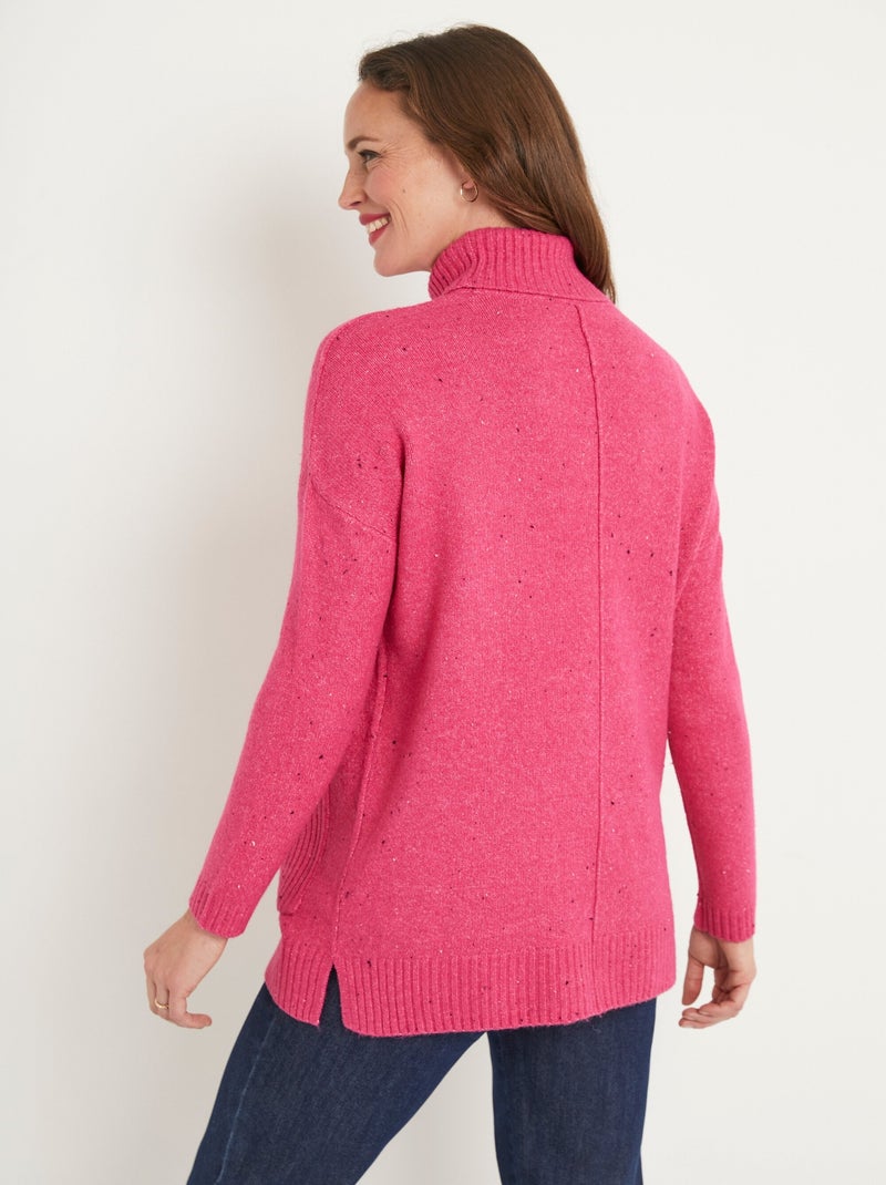Pull-tunique chaud moucheté col roulé - Afibel Rose fushia - Kiabi
