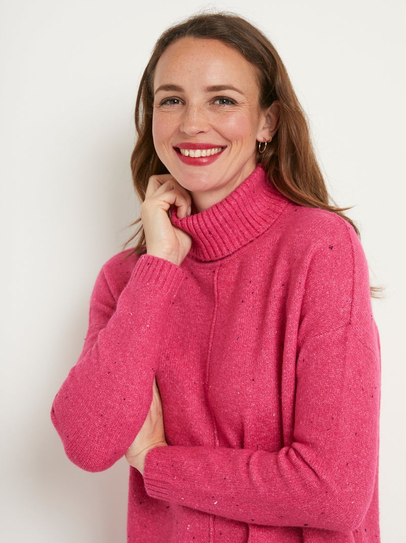 Pull-tunique chaud moucheté col roulé - Afibel Rose fushia - Kiabi
