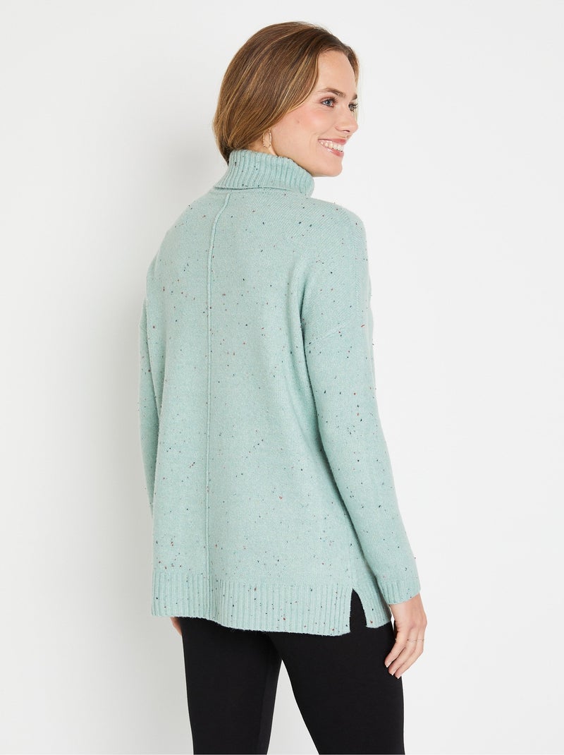 Pull-tunique chaud moucheté col roulé - Afibel Vert - Kiabi