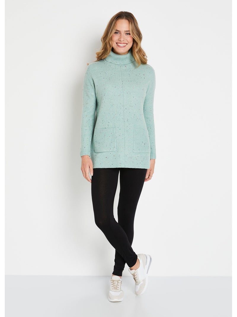 Pull-tunique chaud moucheté col roulé - Afibel Vert - Kiabi