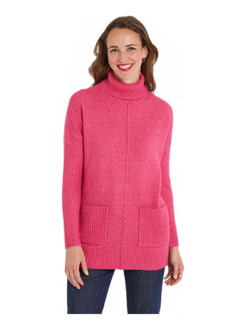 Pull-tunique chaud moucheté col roulé Rose fushia - Kiabi