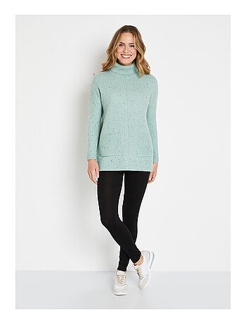 Pull-tunique chaud moucheté col roulé
