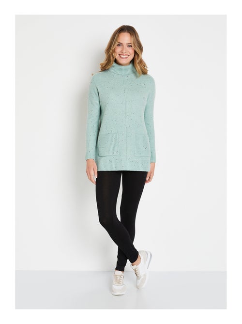 Pull-tunique chaud moucheté col roulé - Kiabi
