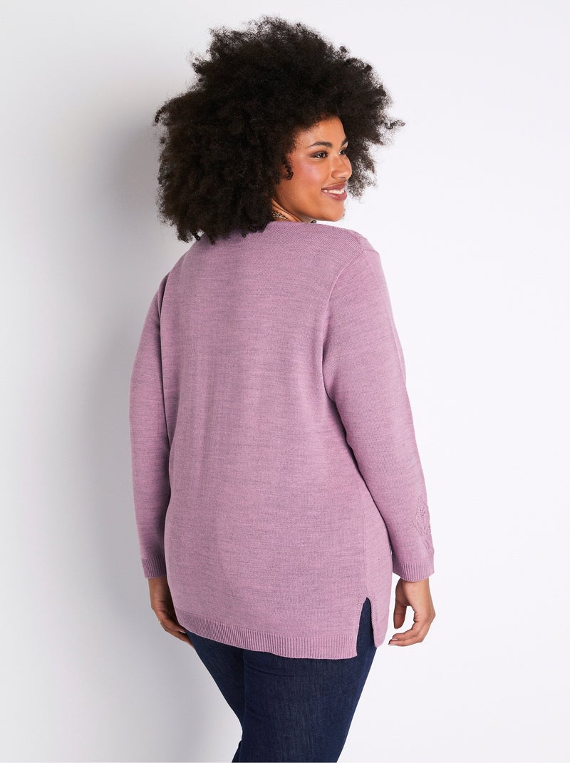 Pull-tunique chiné ajouré col rond - Afibel Violet - Kiabi