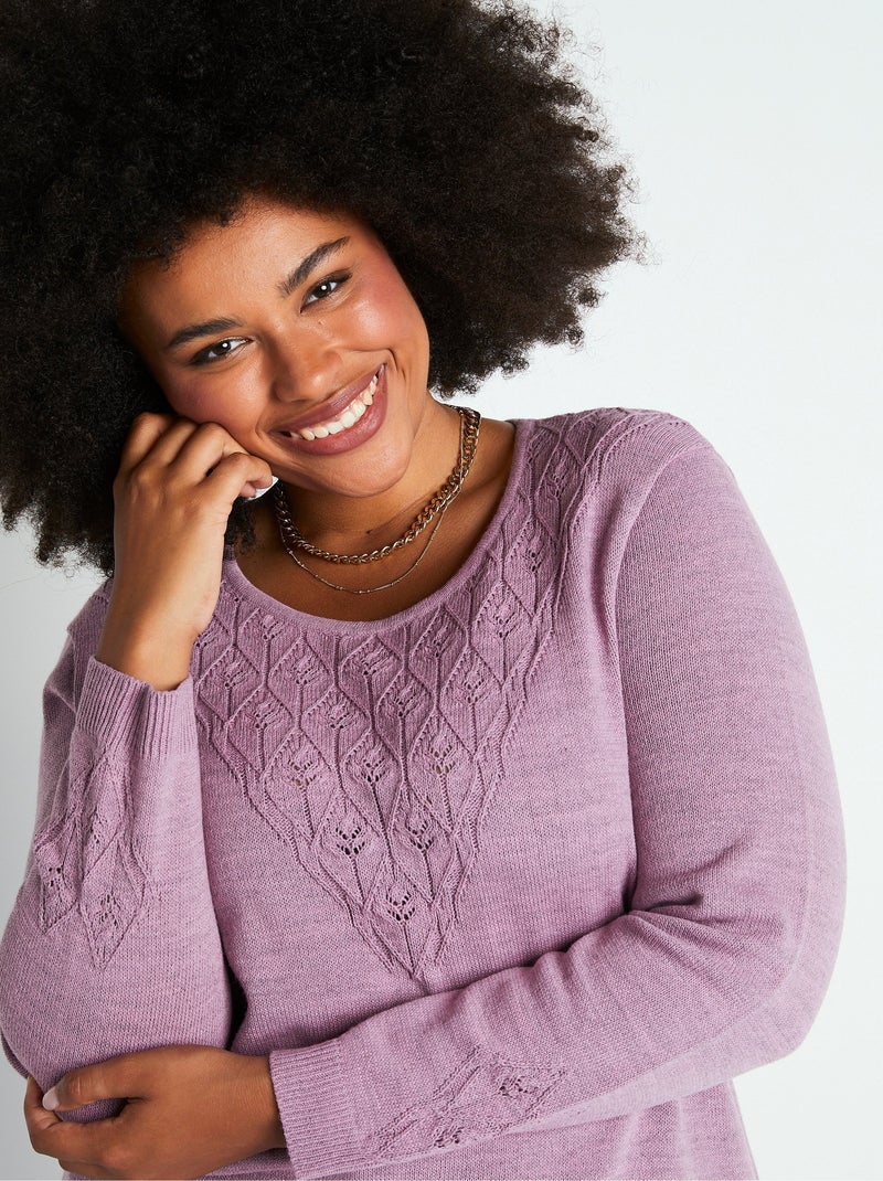 Pull-tunique chiné ajouré col rond - Afibel Violet - Kiabi
